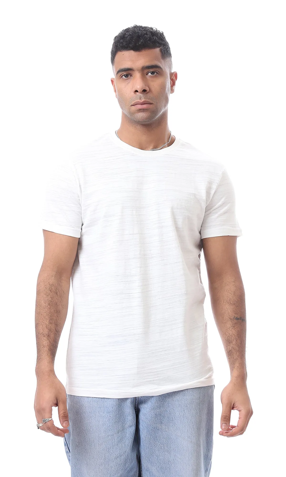 97936 Round Basic Heather Off White Short Sleeves T-Shirt