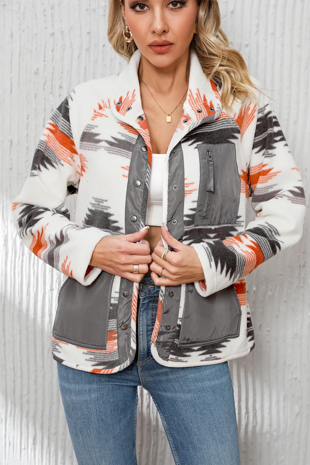 Aztec Fleece Snap Button Jacket