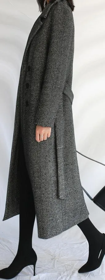 Belted Long Double-Breasted Wool-Cashmere Coat