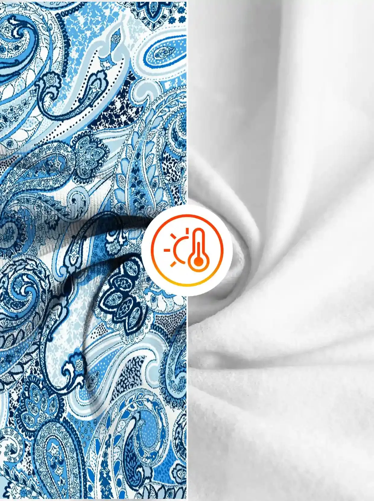 Blue Paisley Quarter-zip Long-sleeve Fleece Tops for Women