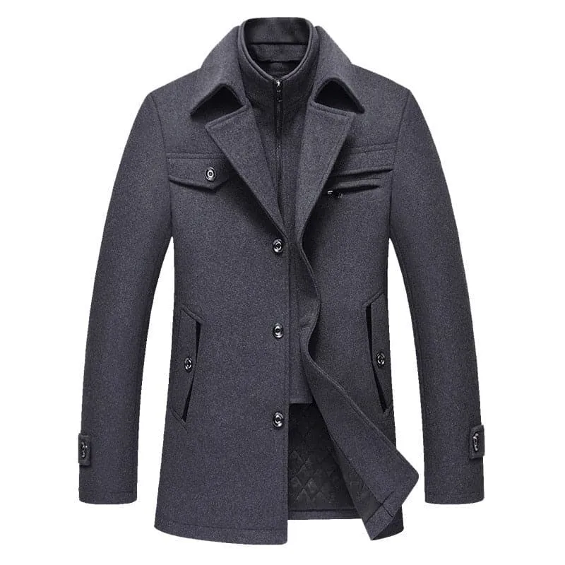 BOLU Design Men's Fashion Premium Quality Gray Long Wool Coat Jacket