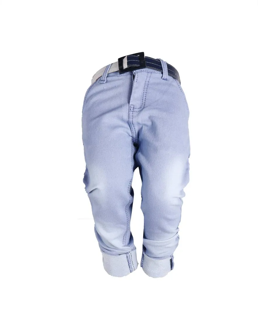 Boy's Grey Denim Solid Jeans