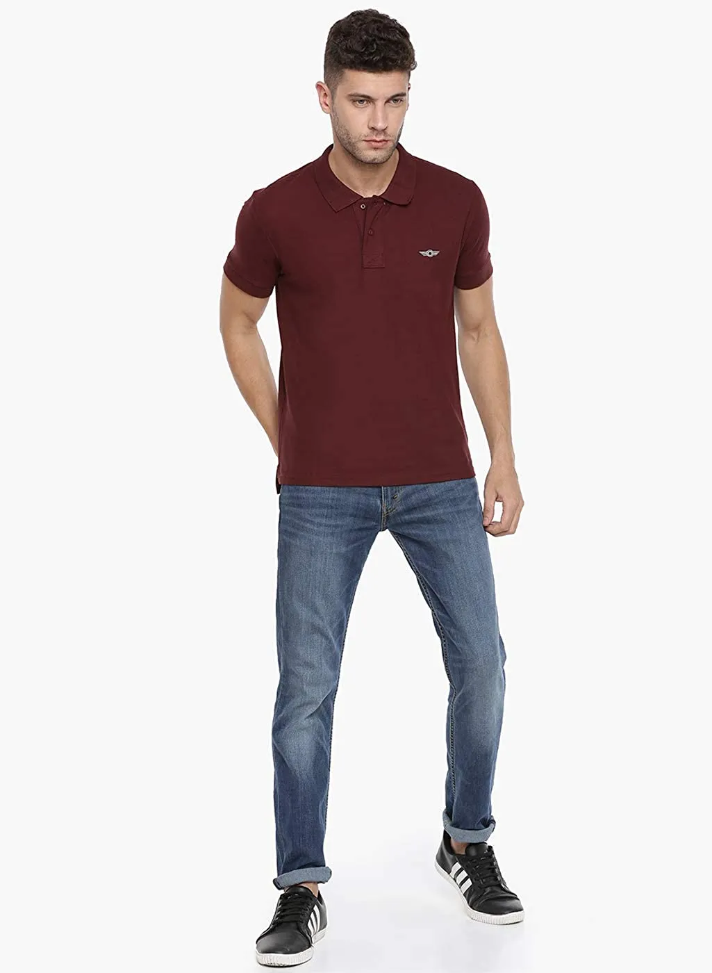 Brown Slim Fit Polo Neck T-Shirt with collar for Men