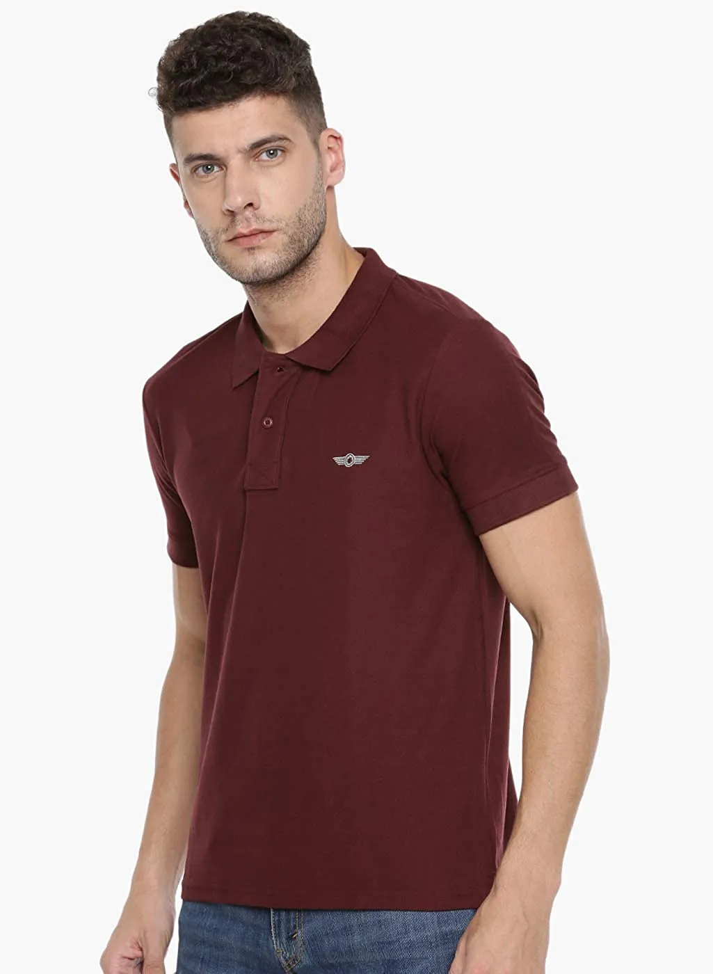 Brown Slim Fit Polo Neck T-Shirt with collar for Men