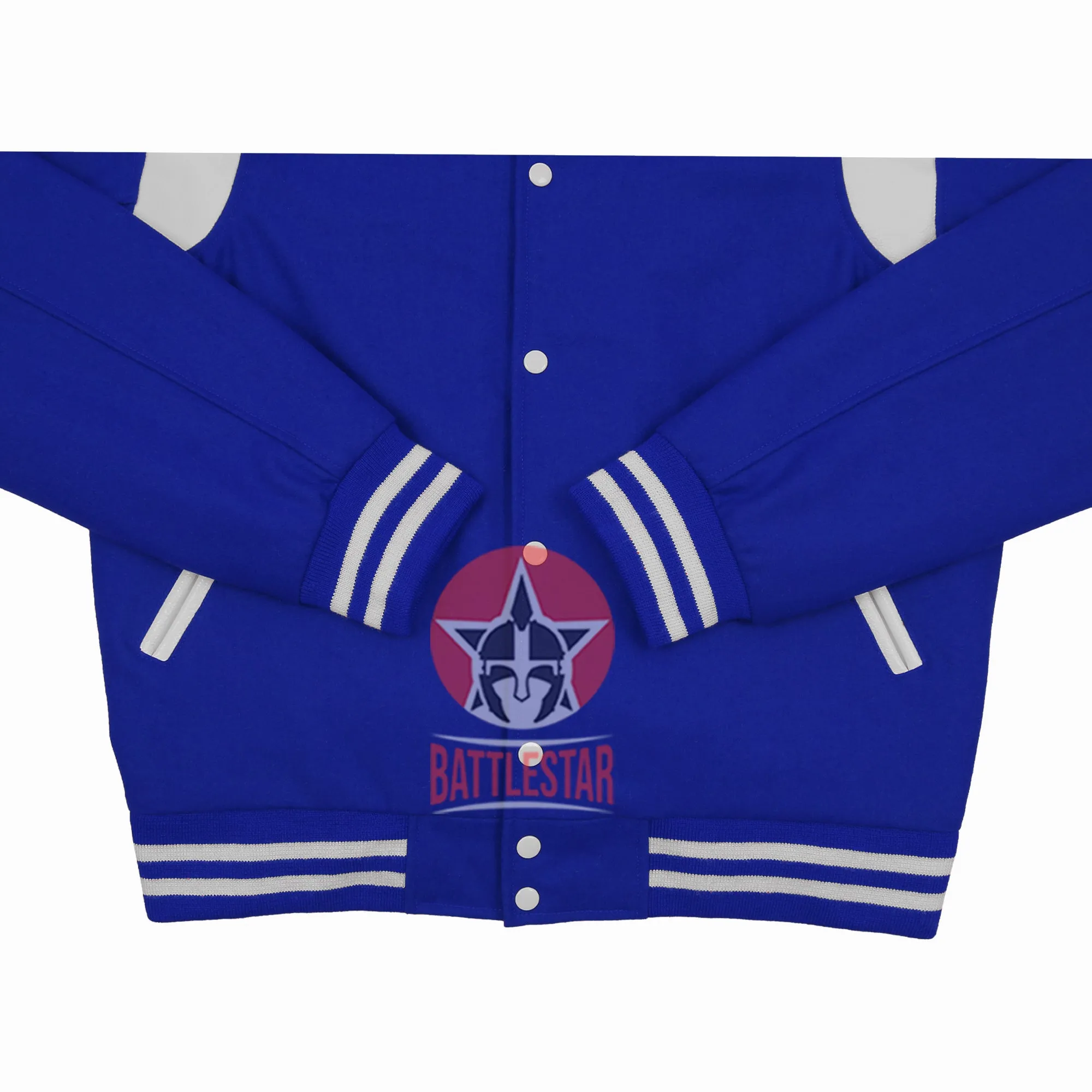 Byron Collar Royal Blue Wool White Leather Stripes Varsity Baseball Jacket