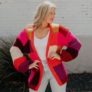 Cardigan Chunky knit crochet color block