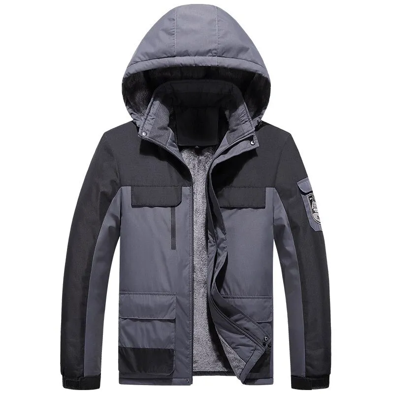 Casual Streetwear Solid Hooded Warm Jacket For Men