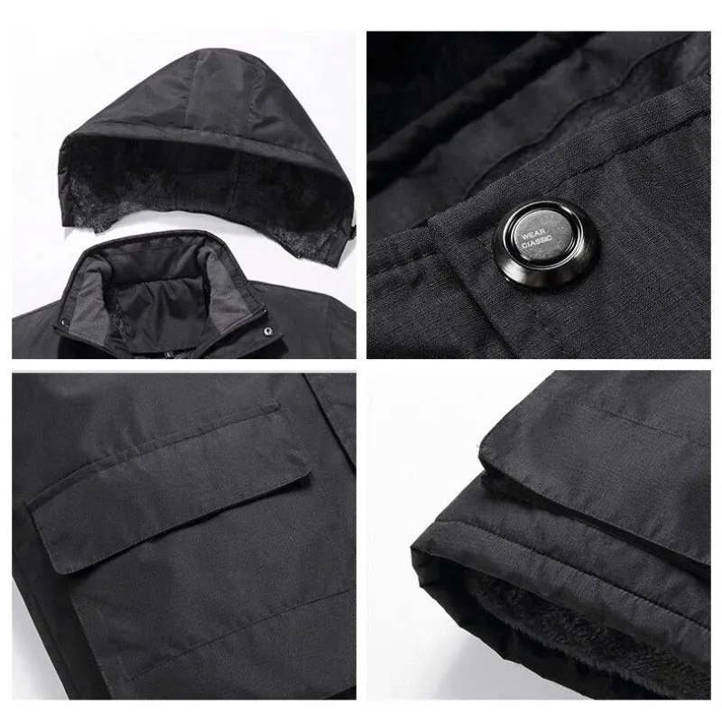 Casual Streetwear Solid Hooded Warm Jacket For Men