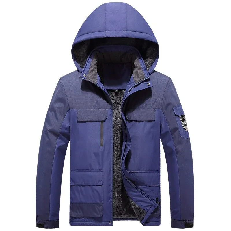 Casual Streetwear Solid Hooded Warm Jacket For Men