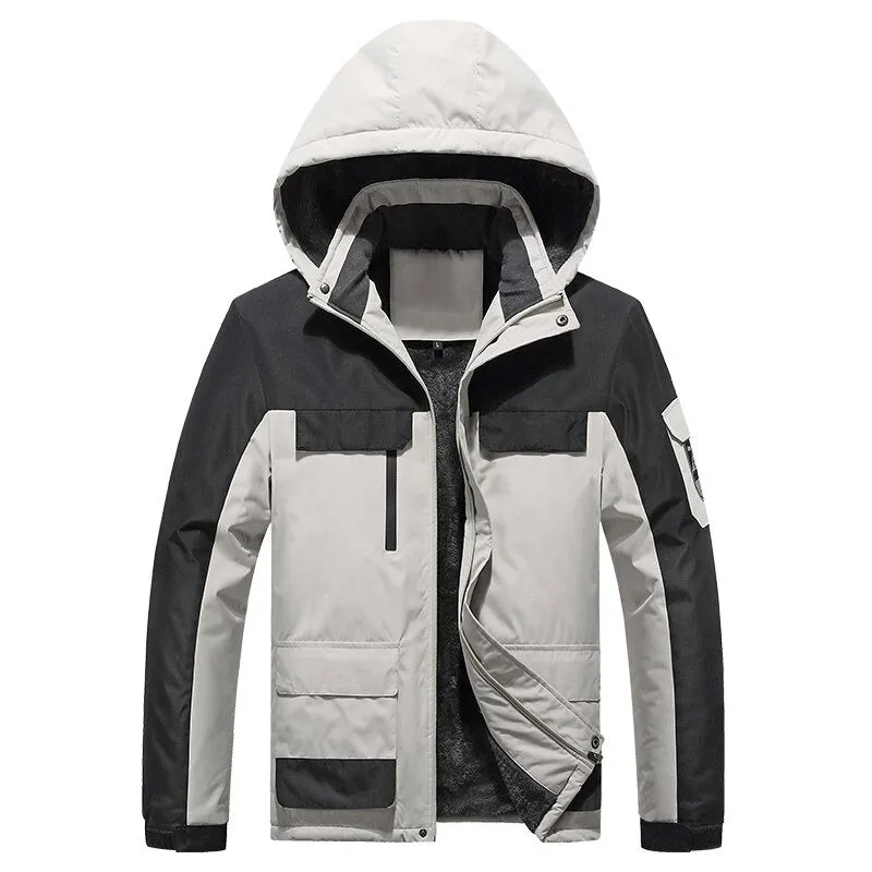 Casual Streetwear Solid Hooded Warm Jacket For Men