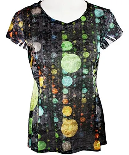 Clotheshead - Rising Bubbles, Cap Sleeve, Burnout Accents, Scoop Neck Fashion Top