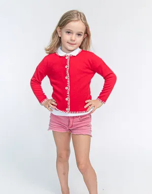 Coco Girls Cashmere Cardigan in Postbox