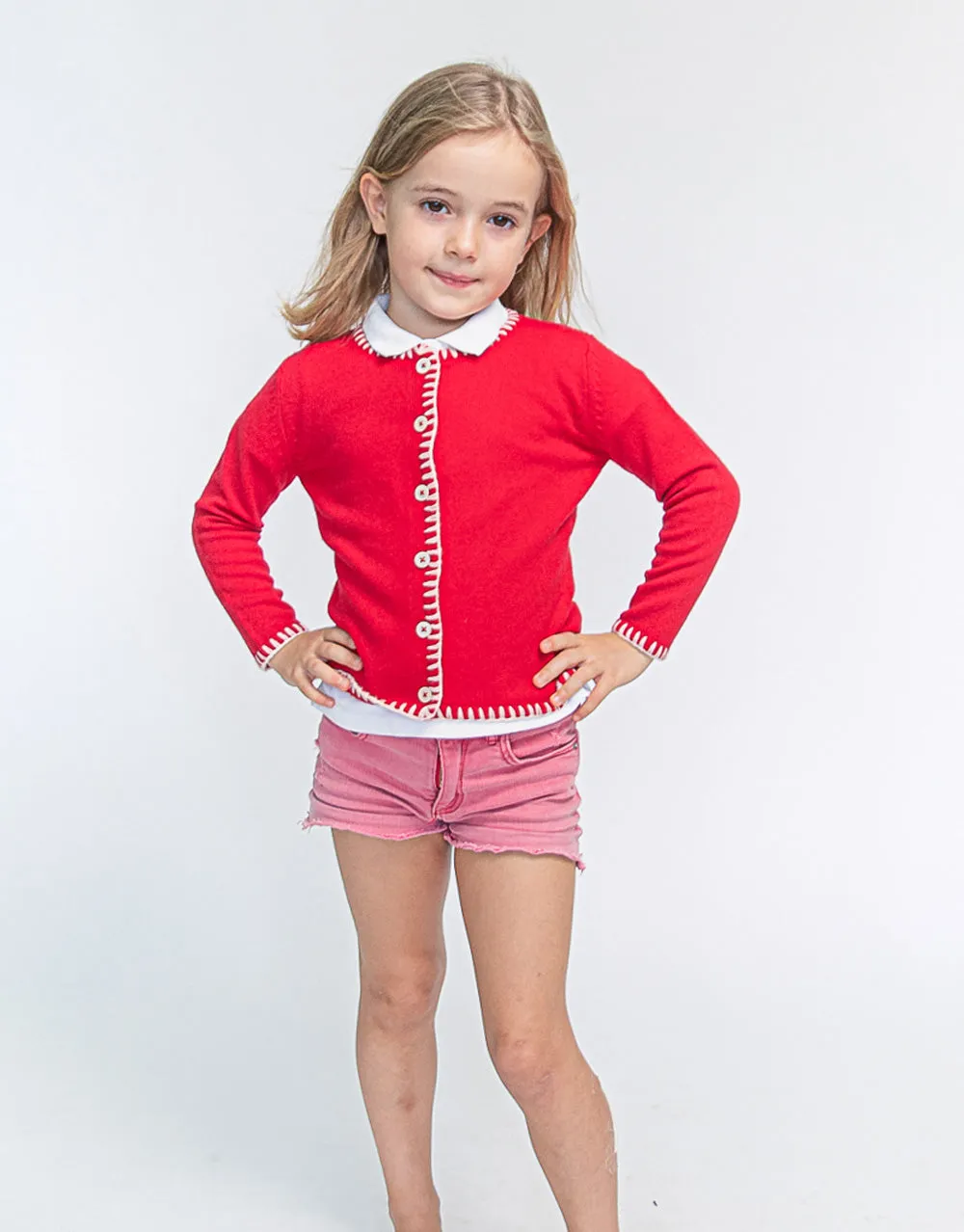 Coco Girls Cashmere Cardigan in Postbox