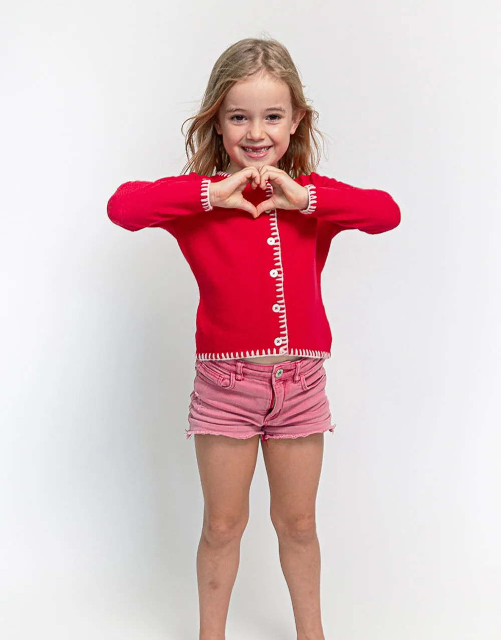 Coco Girls Cashmere Cardigan in Postbox