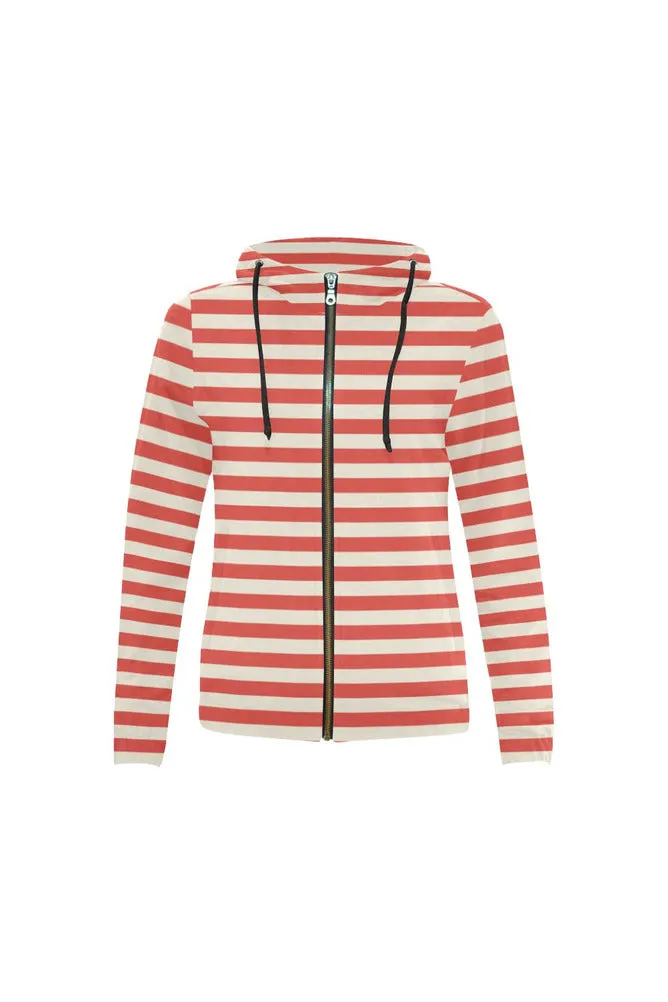 Coral Orange Mini Stripes All Over Print Full Zip Hoodie for Women (Model H14)