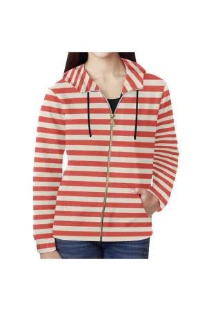 Coral Orange Mini Stripes All Over Print Full Zip Hoodie for Women (Model H14)