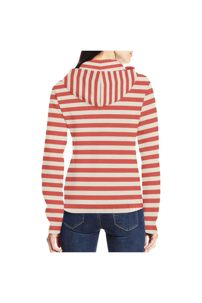 Coral Orange Mini Stripes All Over Print Full Zip Hoodie for Women (Model H14)