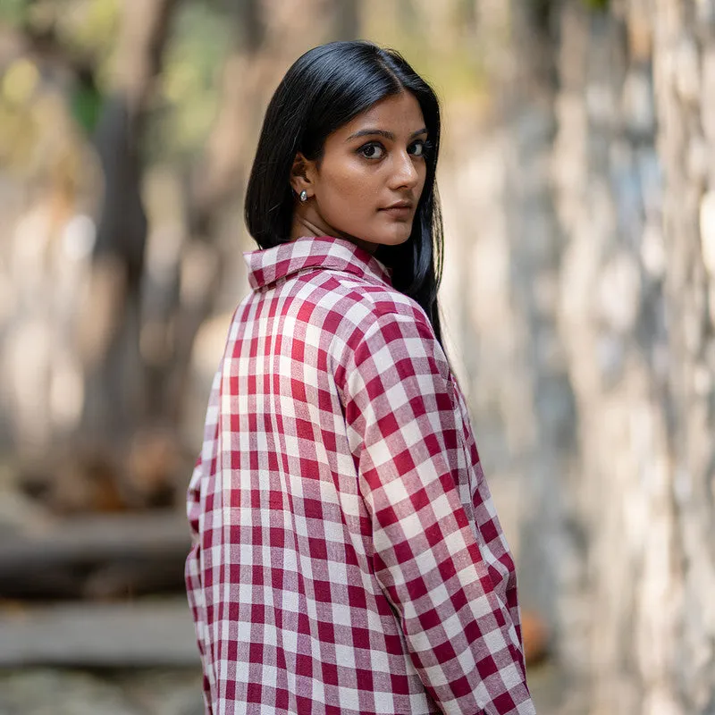 Cotton Pink Checkered Shirt | Naturally Dyed | Full Sleeves