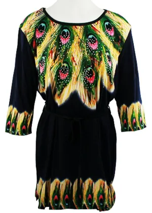 Creation - Feather Array, 3/4 Sleeve Scoop Neck Geometric Print Tunic Top