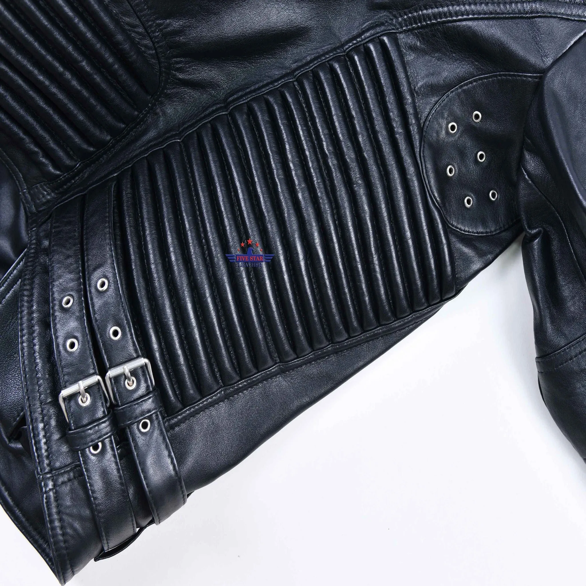 God Gift Men Black BUILD FOR SPEED Motor Biker Real Leather Jacket