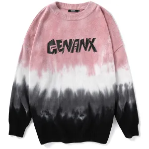 Gradient Tie Dye Print Crew Neck Sweater