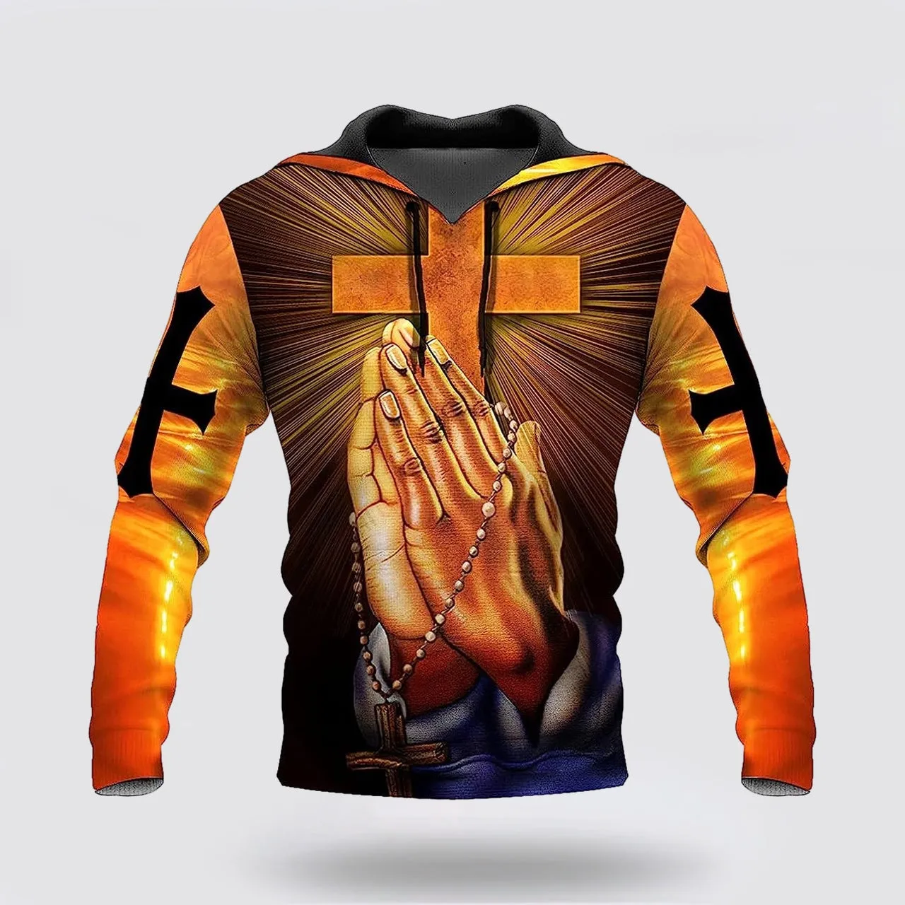 Hand Pray Cross I Can Do All Things Through Christ 3d Hoodies For Women Men - Christian Apparel Hoodies