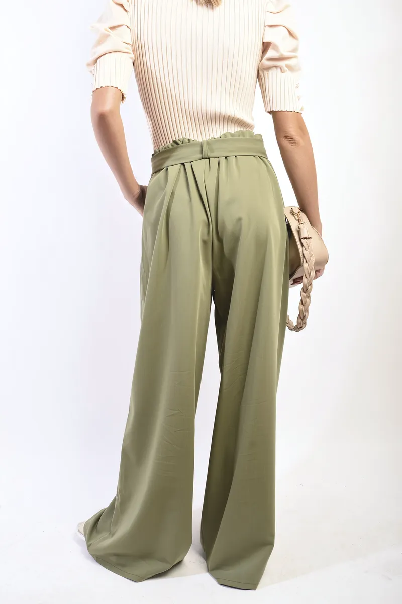 High Waist Belted Wide Leg Trouser