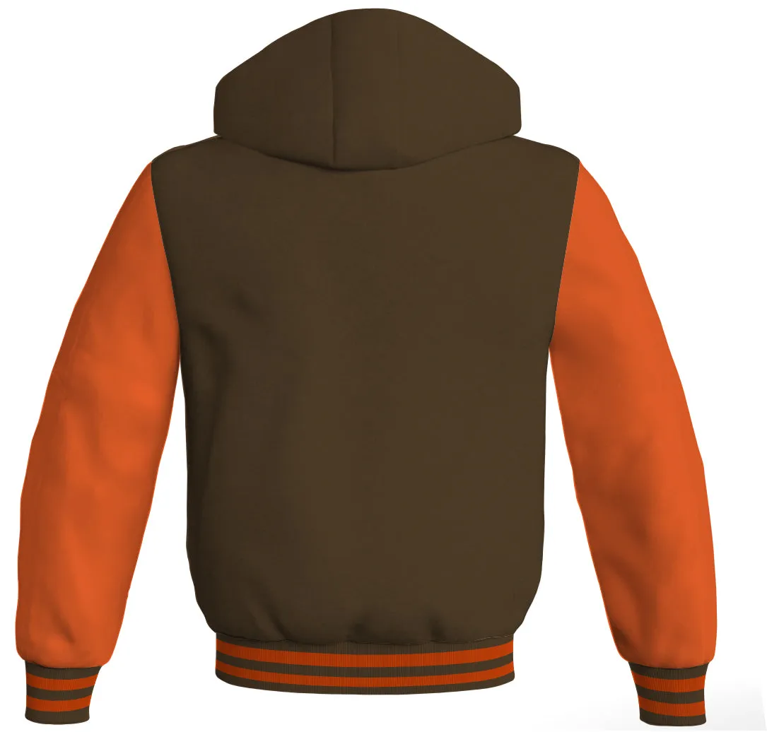 Hooded Bomber Women Brown Body and Orange Leather Sleeves Custom Hoodies