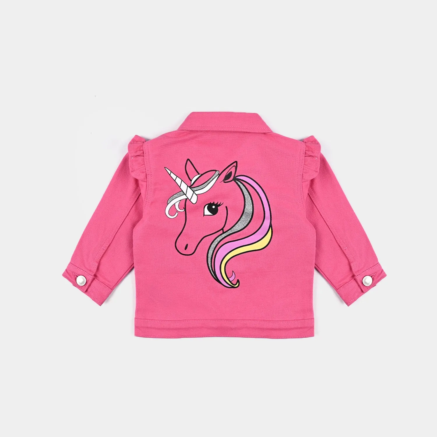 Infant Girls Denim rigid Woven Jacket Unicorn-Candy Pink