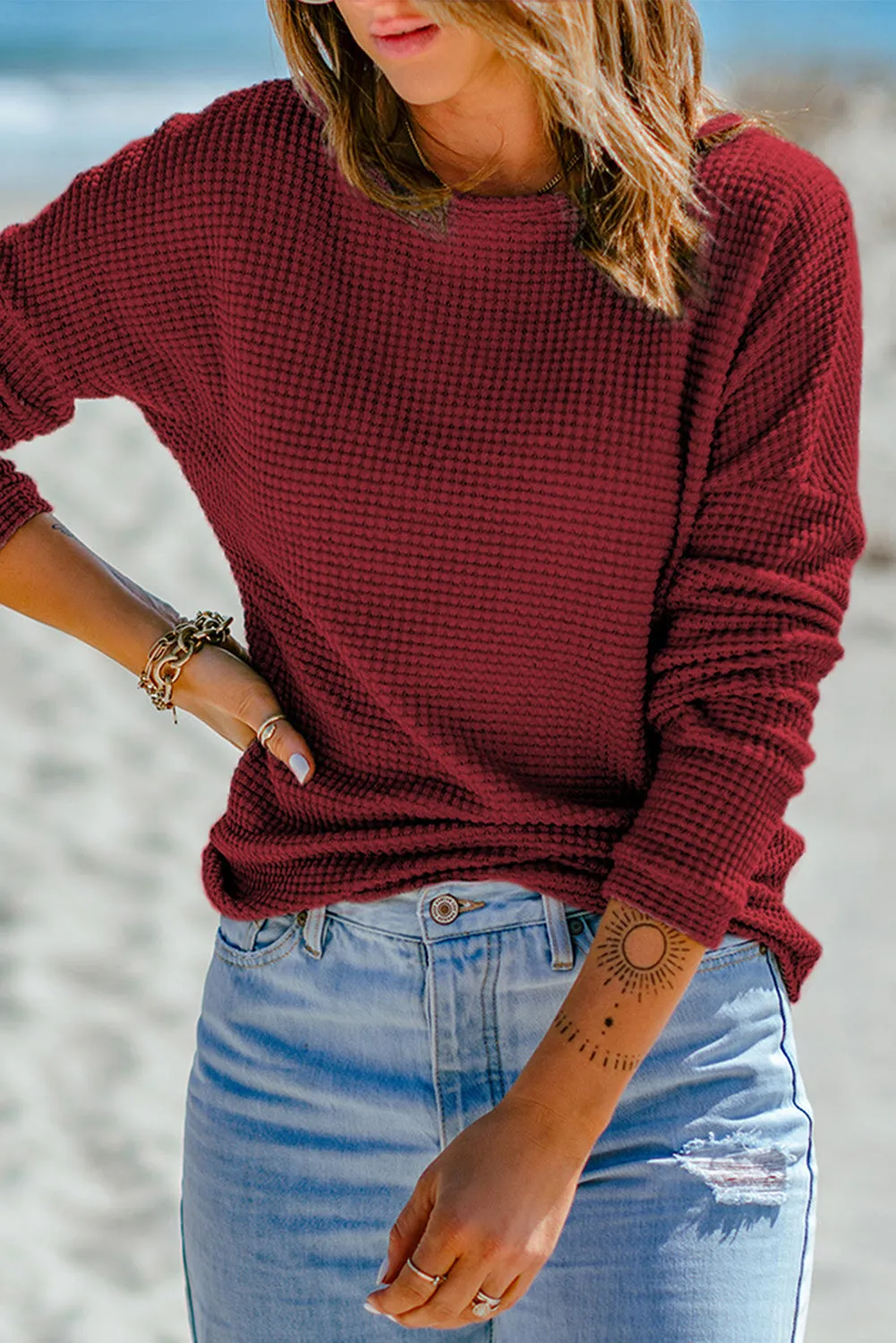 Knit Drop Shoulder Long Sleeve Top