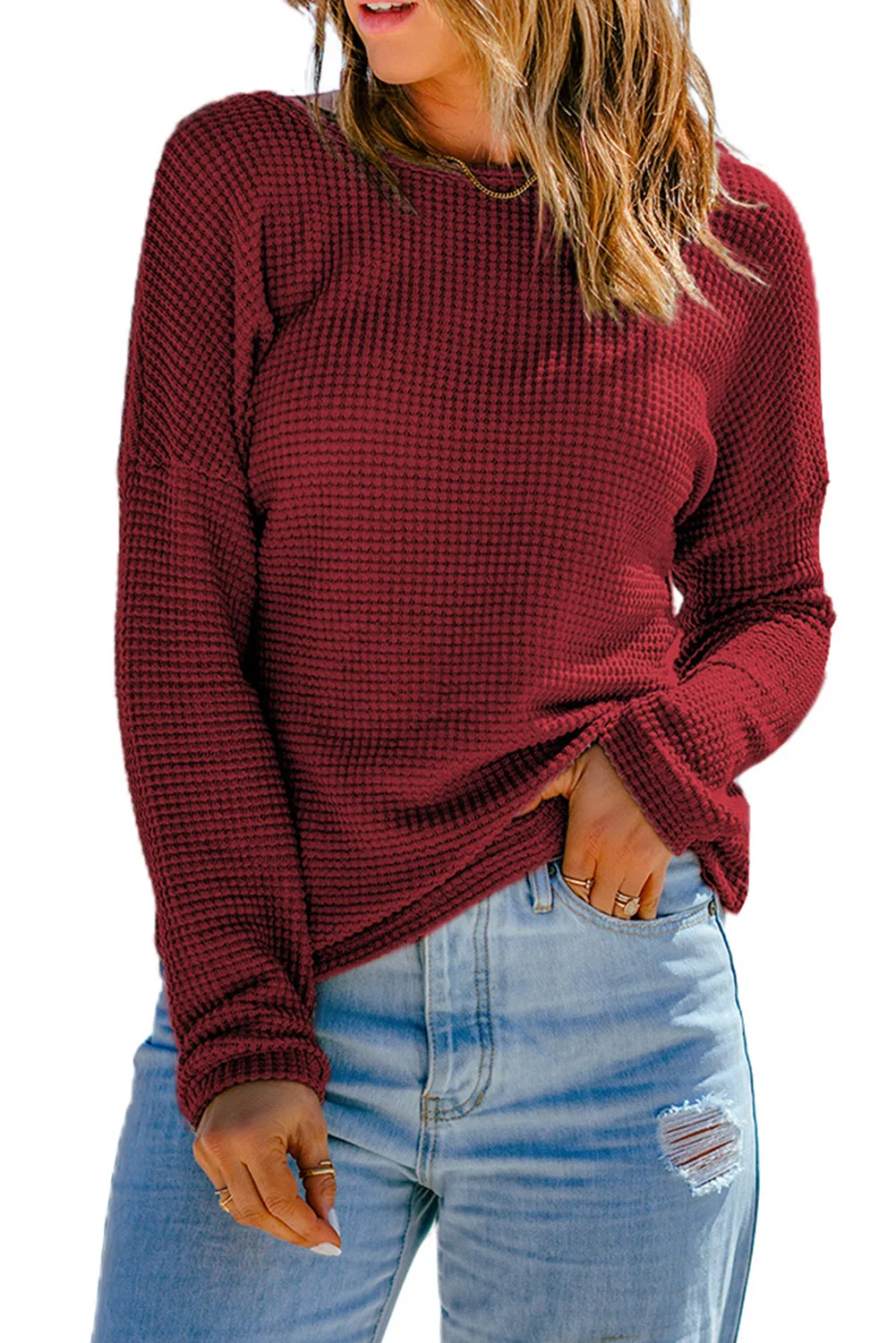 Knit Drop Shoulder Long Sleeve Top