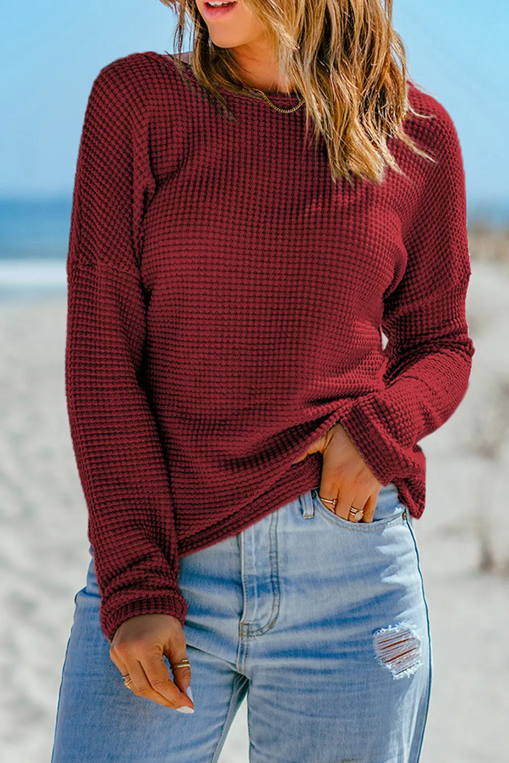 Knit Drop Shoulder Long Sleeve Top