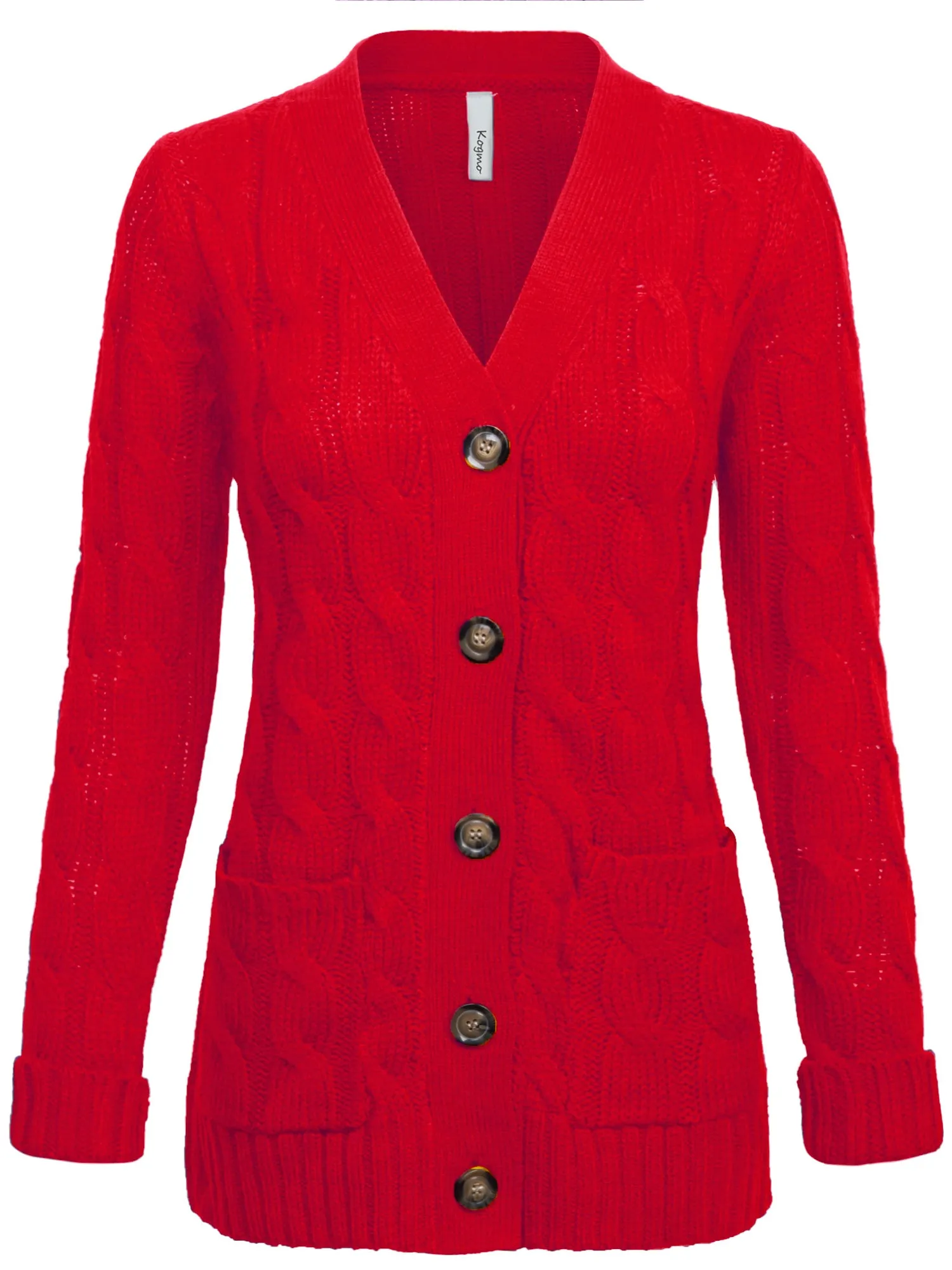 KOGMO Women's Cable Knit Sweater Cardigans with Buttons and Pockets