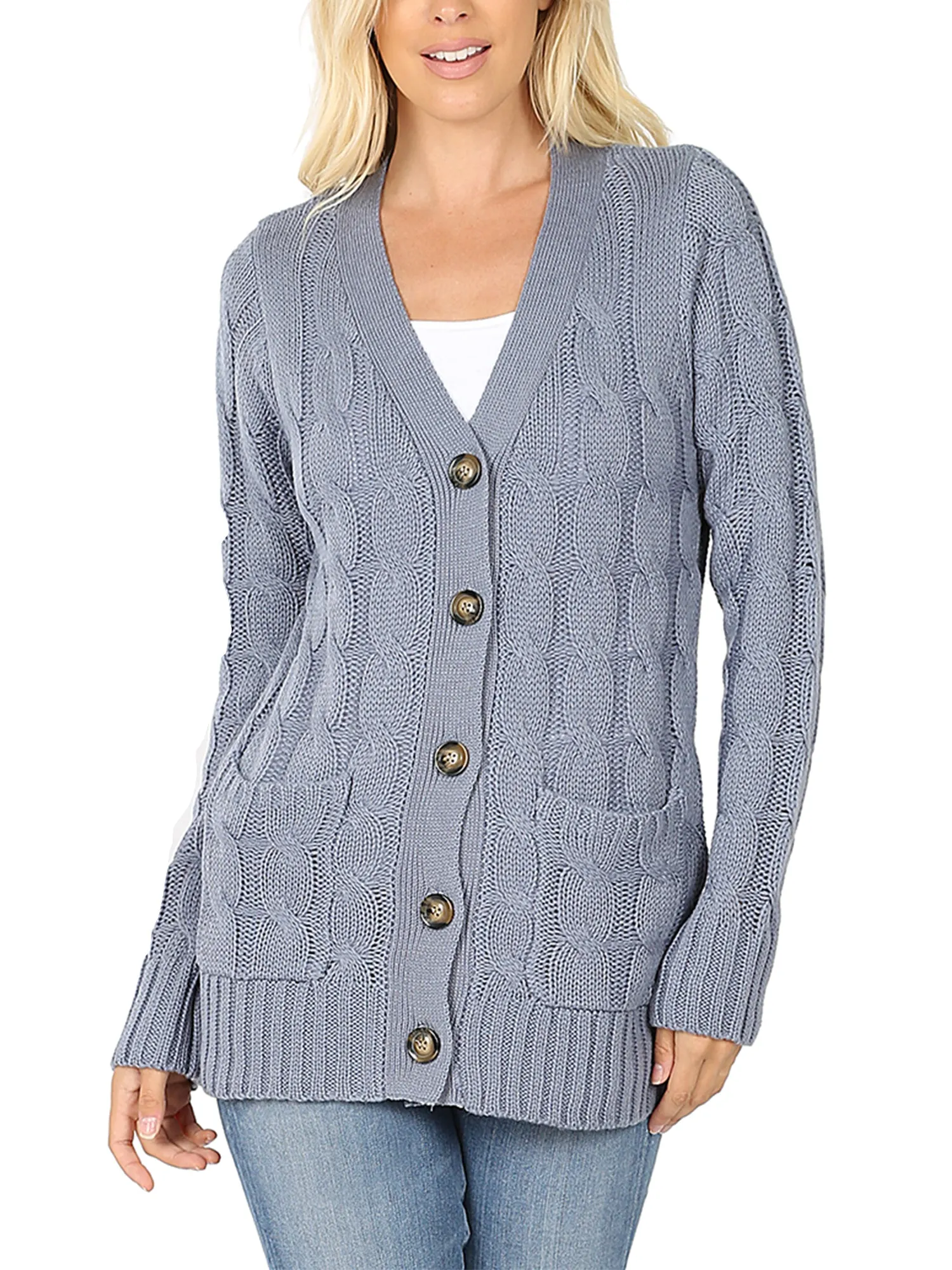 KOGMO Women's Cable Knit Sweater Cardigans with Buttons and Pockets