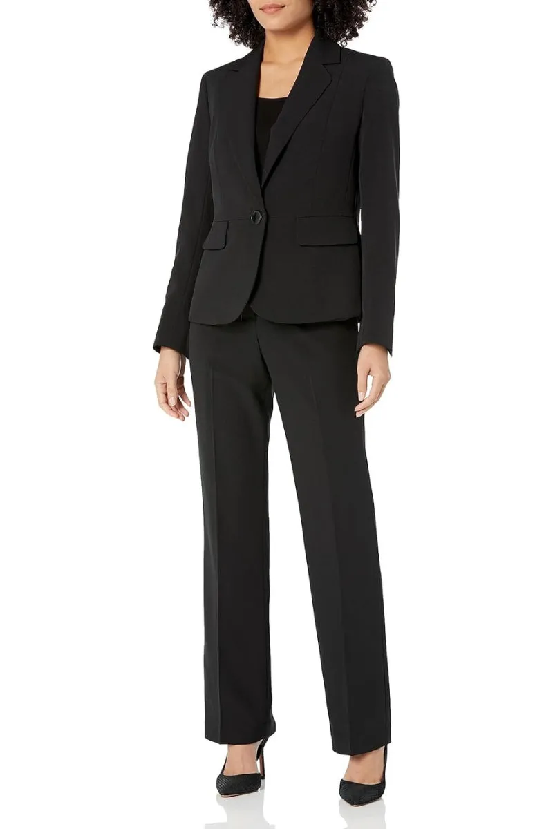 Le Suit Crepe One Button Seamed Jacket & Slim Pant ( Plus Size )