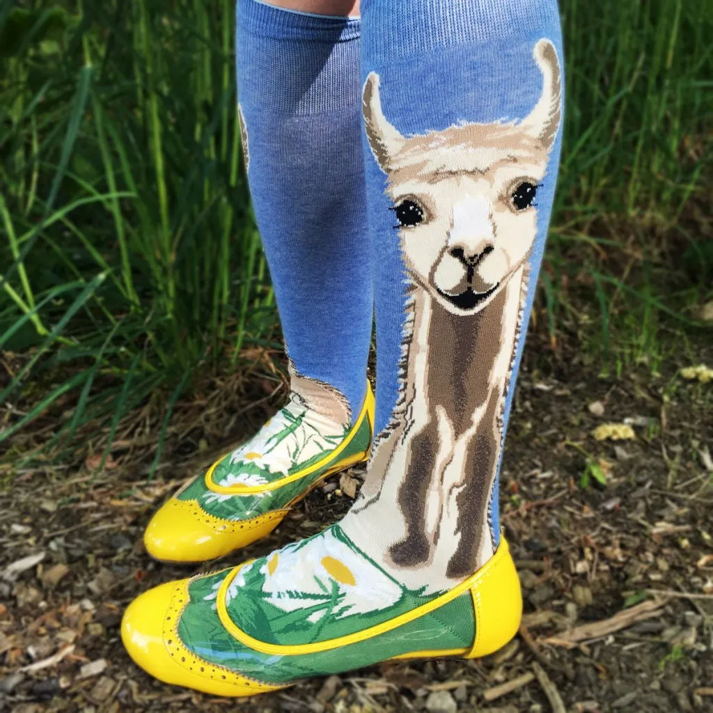 Llovely Llama Roll-Top Knee Socks