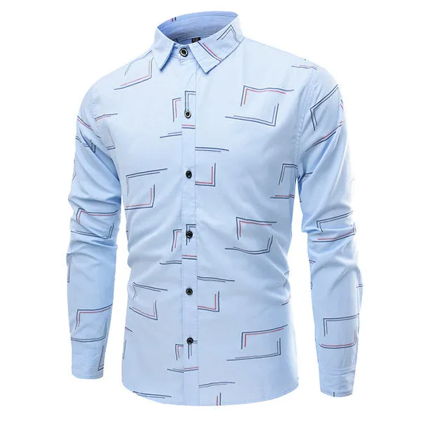 Long Sleeve Designer Shirts for Men Stylish Slim Printing Button Up