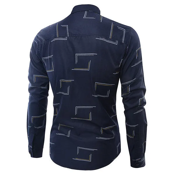 Long Sleeve Designer Shirts for Men Stylish Slim Printing Button Up