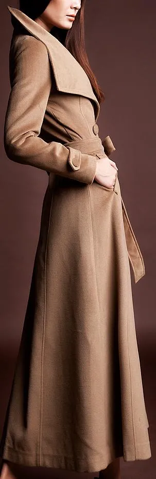 Long Wool Blend Coat, Khaki