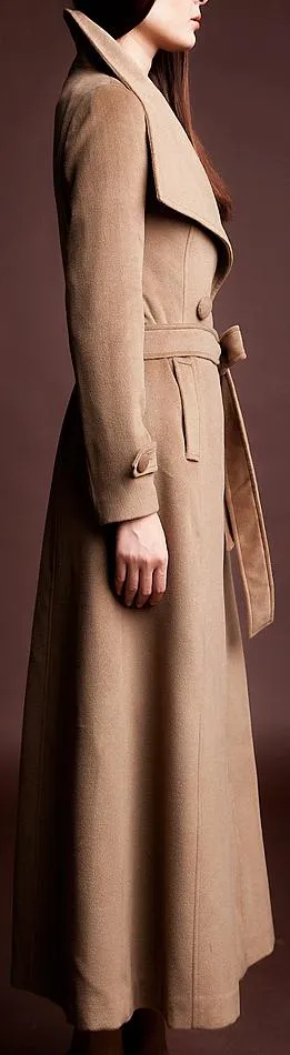 Long Wool Blend Coat, Khaki