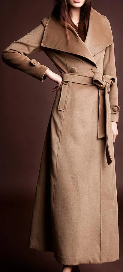 Long Wool Blend Coat, Khaki