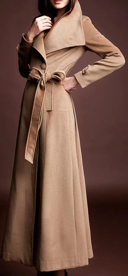 Long Wool Blend Coat, Khaki