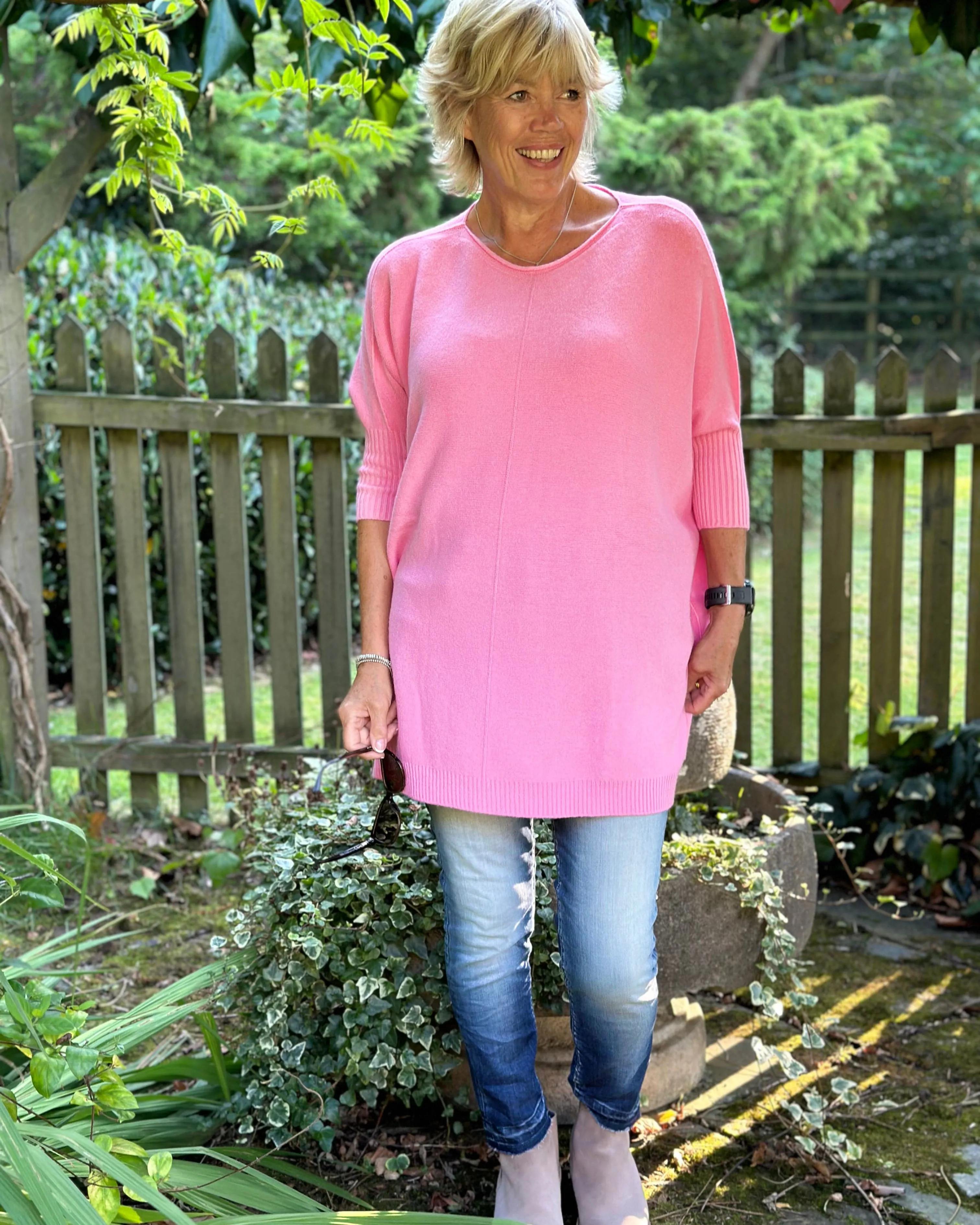 Longline Slouchy Jumper - Bubblegum Pink