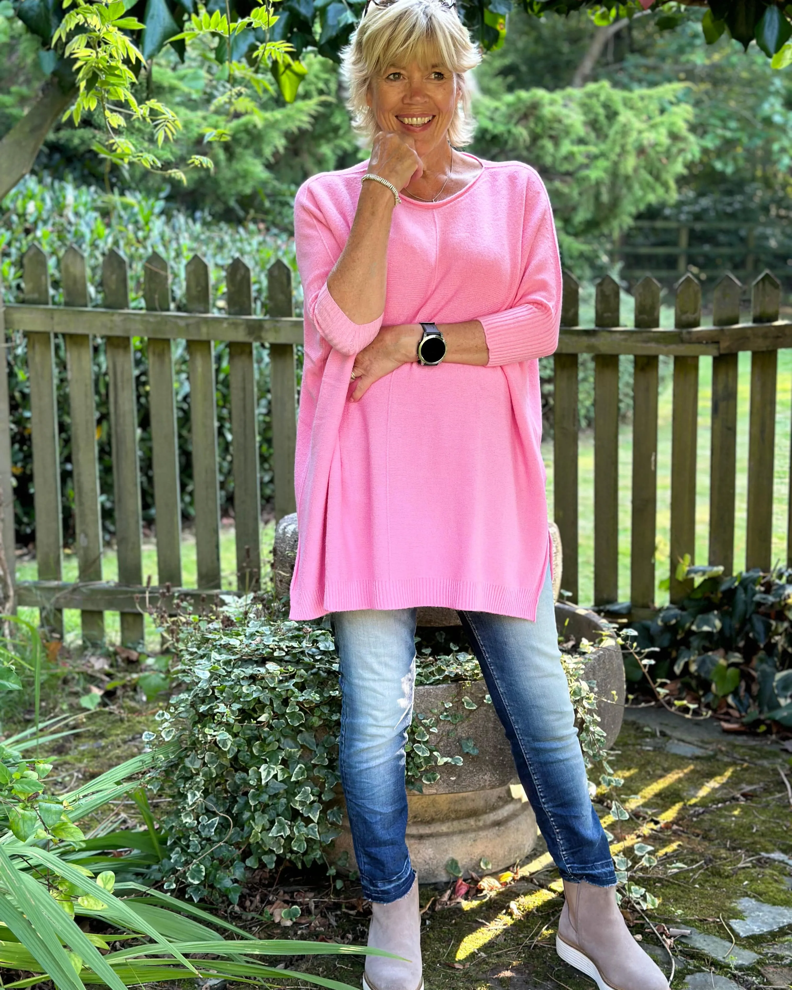 Longline Slouchy Jumper - Bubblegum Pink