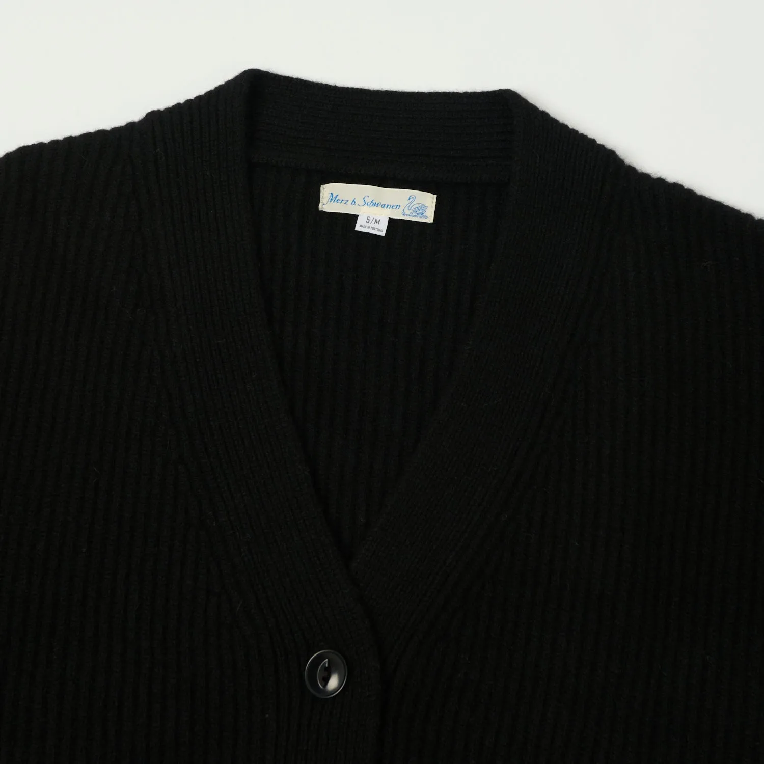 Merz b. Schwanen LOCG02 Merino Wool Cardigan - Deep Black