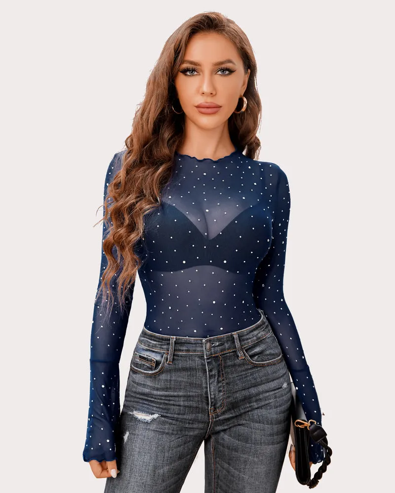 Mesh Tops Rhinestone Tops