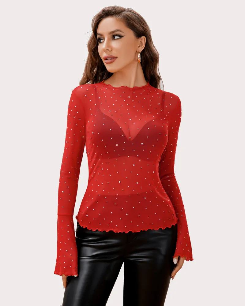 Mesh Tops Rhinestone Tops