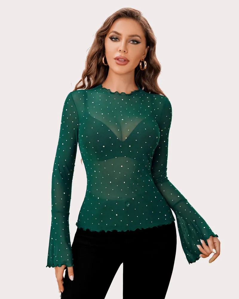 Mesh Tops Rhinestone Tops