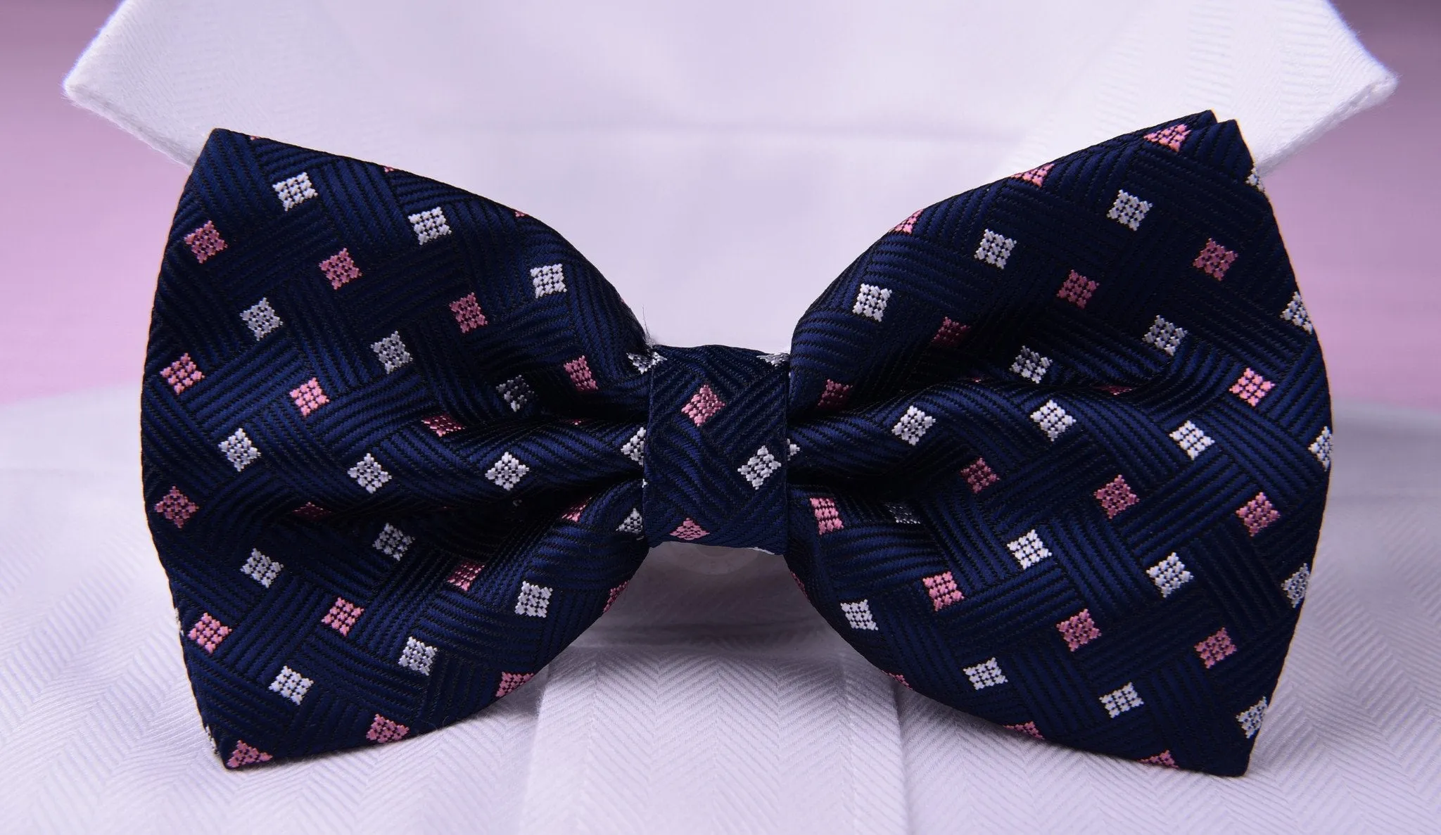 Navy Blue Formal Basketweave Geometric Bow Tie Australia