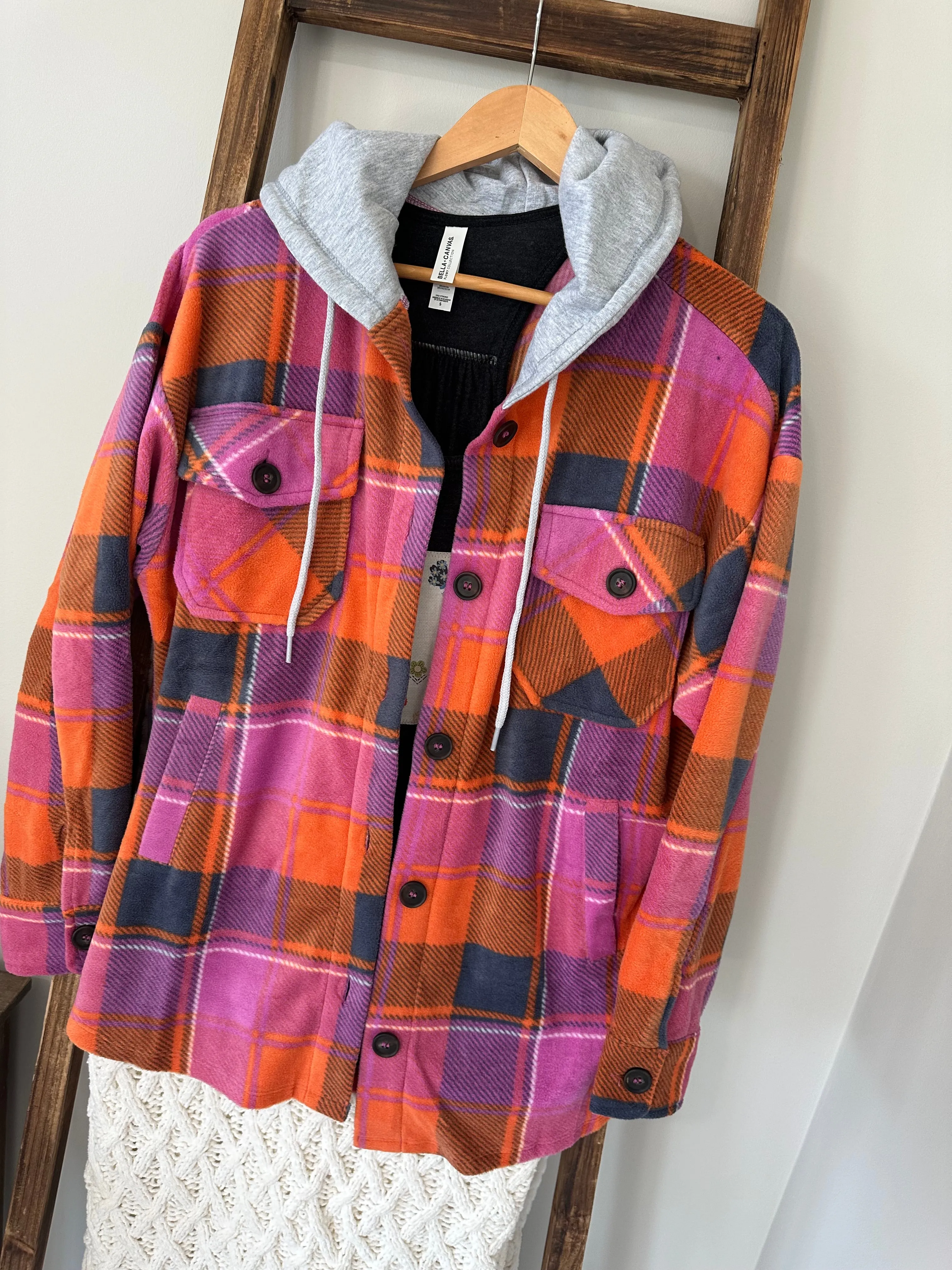 Peyton Plaid Hooded Shacket - Pink